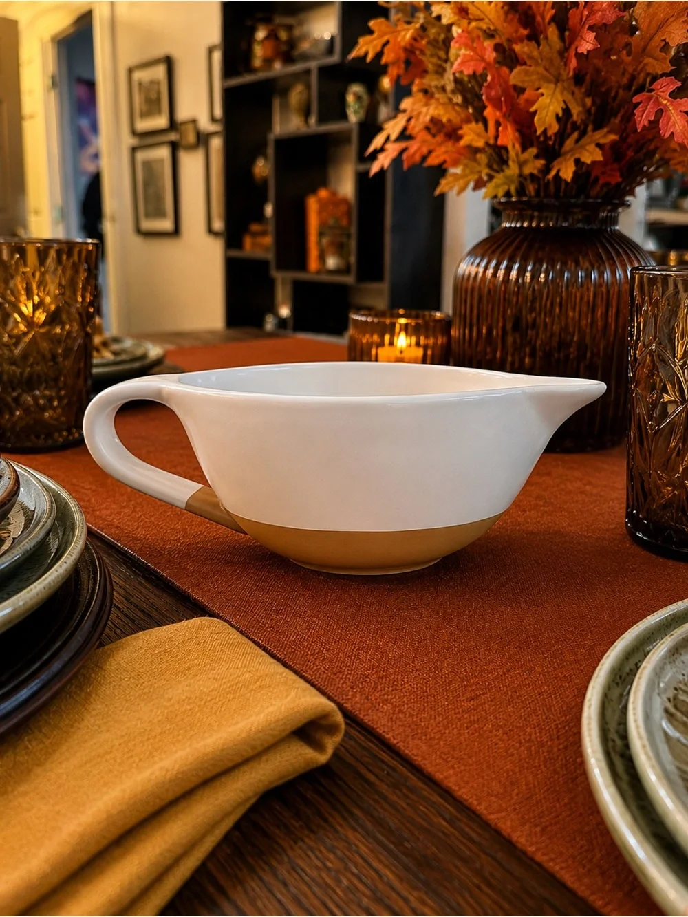 Rae Dunn “GRAVY” White & Tan Ceramic Gravy Boat Artisan Collection by Magenta.